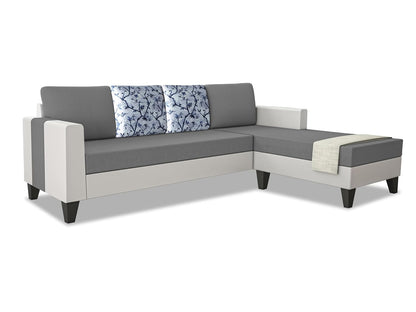 Adorn India Ashley Digital Print Leatherette Fabric L Shape 5 Seater Sofa Set RHS (Grey & White) (3 Year Warranty)