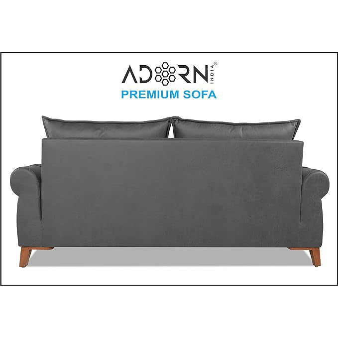 Adorn India Premium Jarvis 3 Seater Sofa (Leatherette Suede Fabric Color Grey)