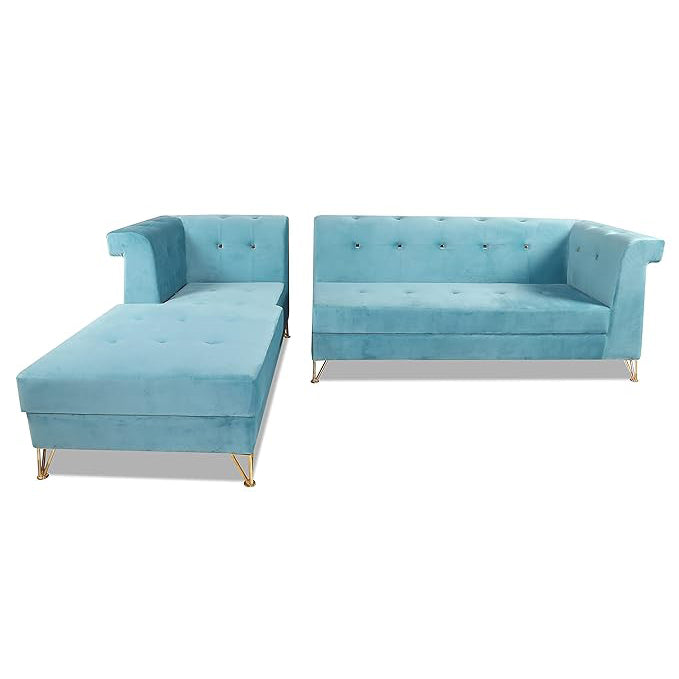 Adorn India Premium Raygan L Shape 6 Seater Sofa Set Left Side (Velvet Suede Fabric Colour Aqua Blue)