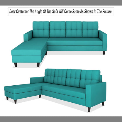 Adorn India Darcy L Shape 5 Seater Sofa Set (LHS) (Aqua Blue) (3 Year Warranty)