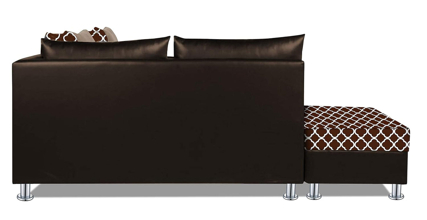 Adorn India (3 Years Warranty Atlanta 6 Seater Leatherette & Fabric Corner Sofa Left Hand Side with Ottoman (Brown & Beige)