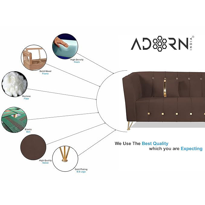 Adorn India Premium Lotus 3 Seater Sofa (Velvet Fabric Colour Brown)