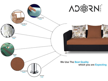 Adorn India Alita 3+2+1 Compact 6 Seater Sofa Set (Rust & Black)