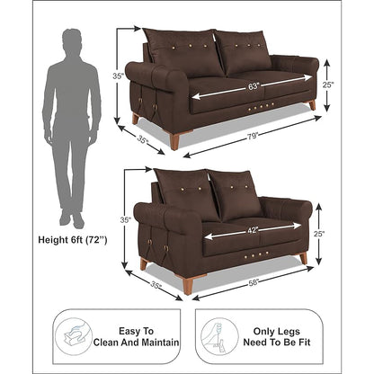 Adorn India Premium Jarvis 3+2 Five Seater Sofa Set (Leatherette Suede Fabric Colour Brown)