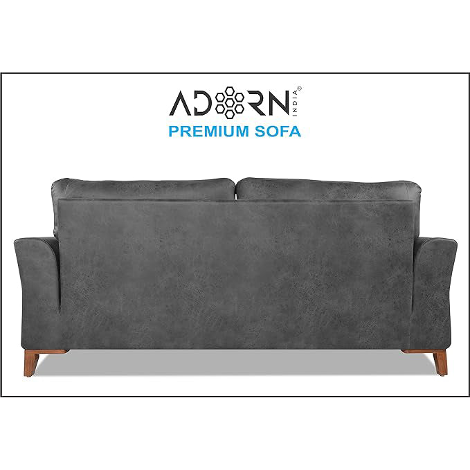 Adorn India Premium Aslaug 3 Seater Sofa (Leatherette Suede Fabric Colour Grey)