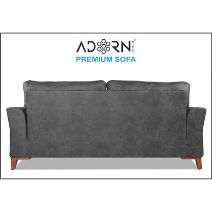 Adorn India Premium Aslaug 3 Seater Sofa (Leatherette Suede Fabric Colour Grey)