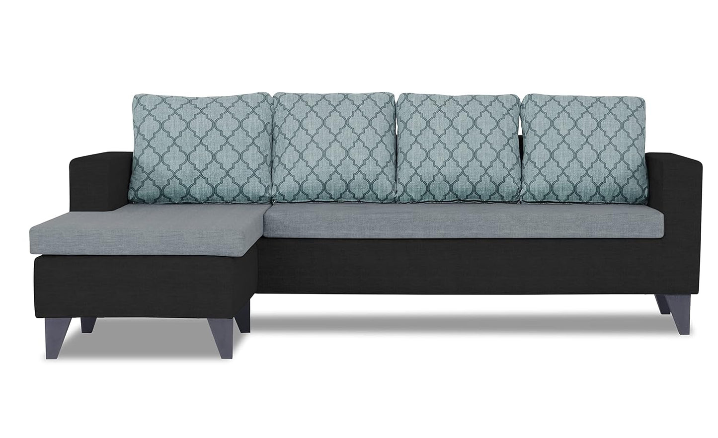 Adorn India Dorothy Blossom L Shape 5 Seater Sofa Set LHS (Black & Grey)