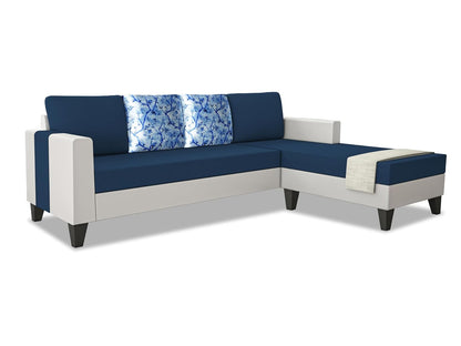 Adorn India Ashley Digital Print Leatherette Fabric L Shape 5 Seater Sofa Set RHS (Blue & White) (3 Year Warranty)