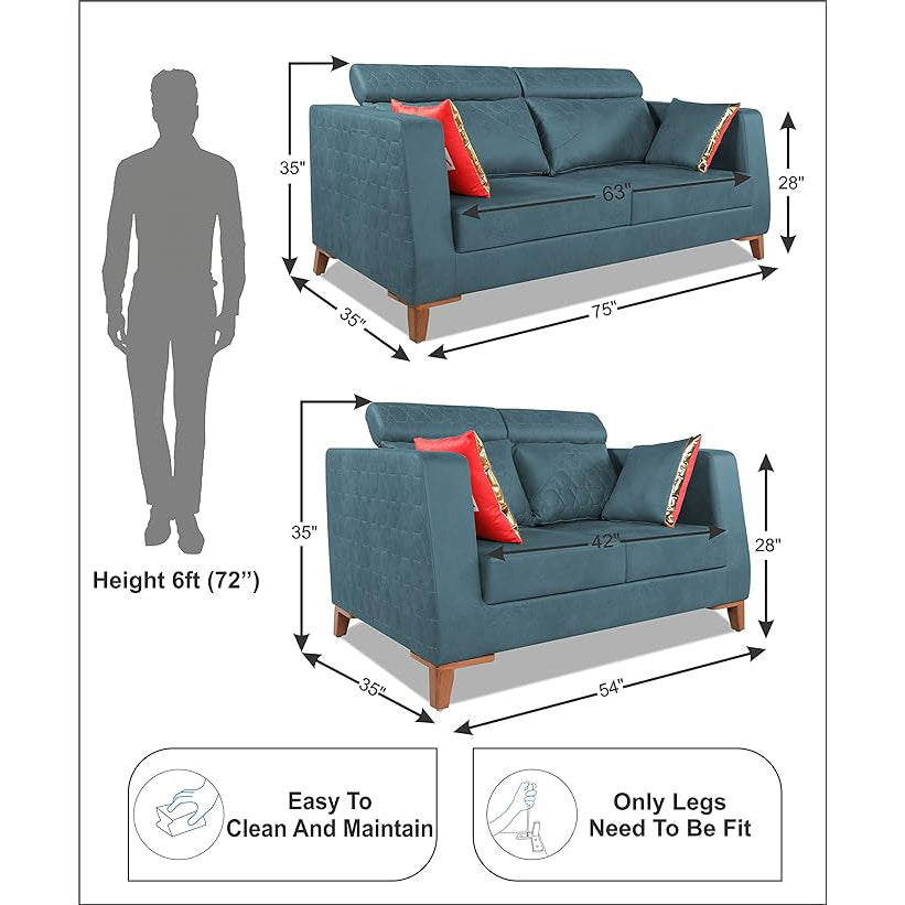 Adorn India Premium Pluto 3+2 Five Seater Sofa Set (Blue)
