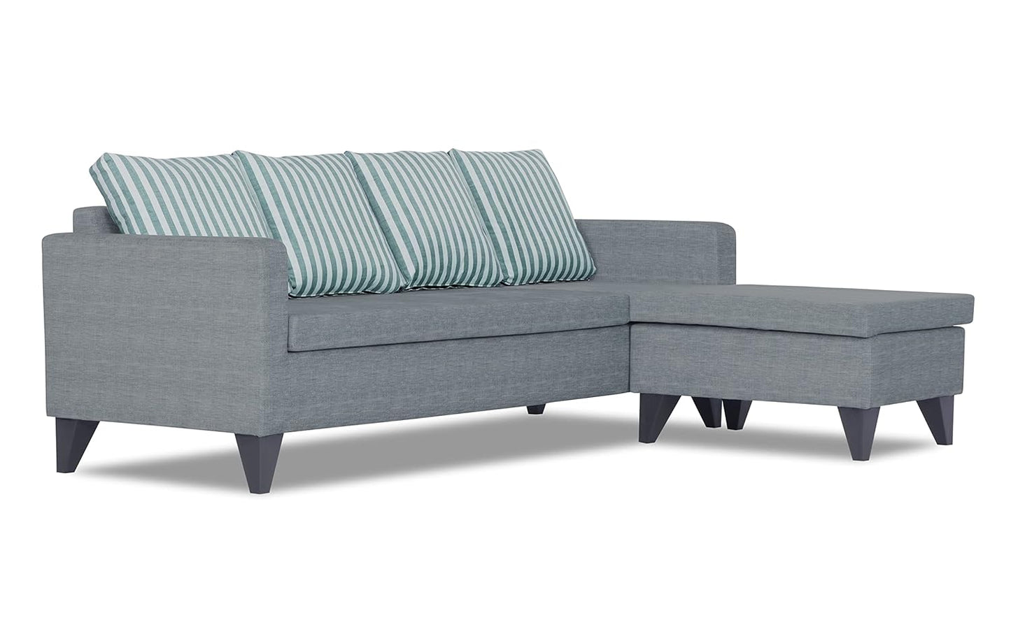 Adorn India Abington Stripes L Shape 5 Seater Sofa Set RHS (Grey) (3 Year Warranty)