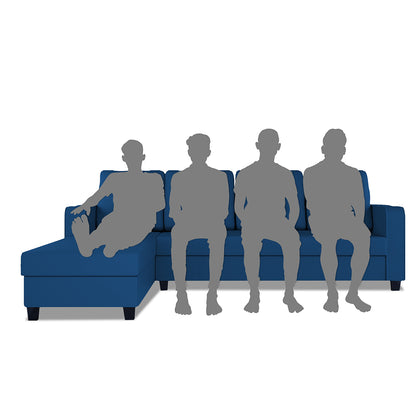 Adorn India Chandler Plain L Shape 6 Seater Sofa Set Lhs (Blue) (3 Year Warranty)