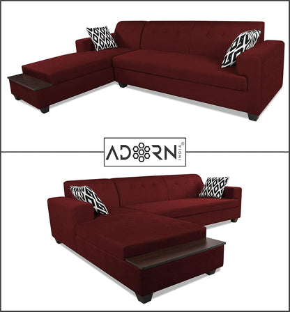Adorn India Blazer L Shape 6 Seater Sofa Set (Left Side) (Maroon)