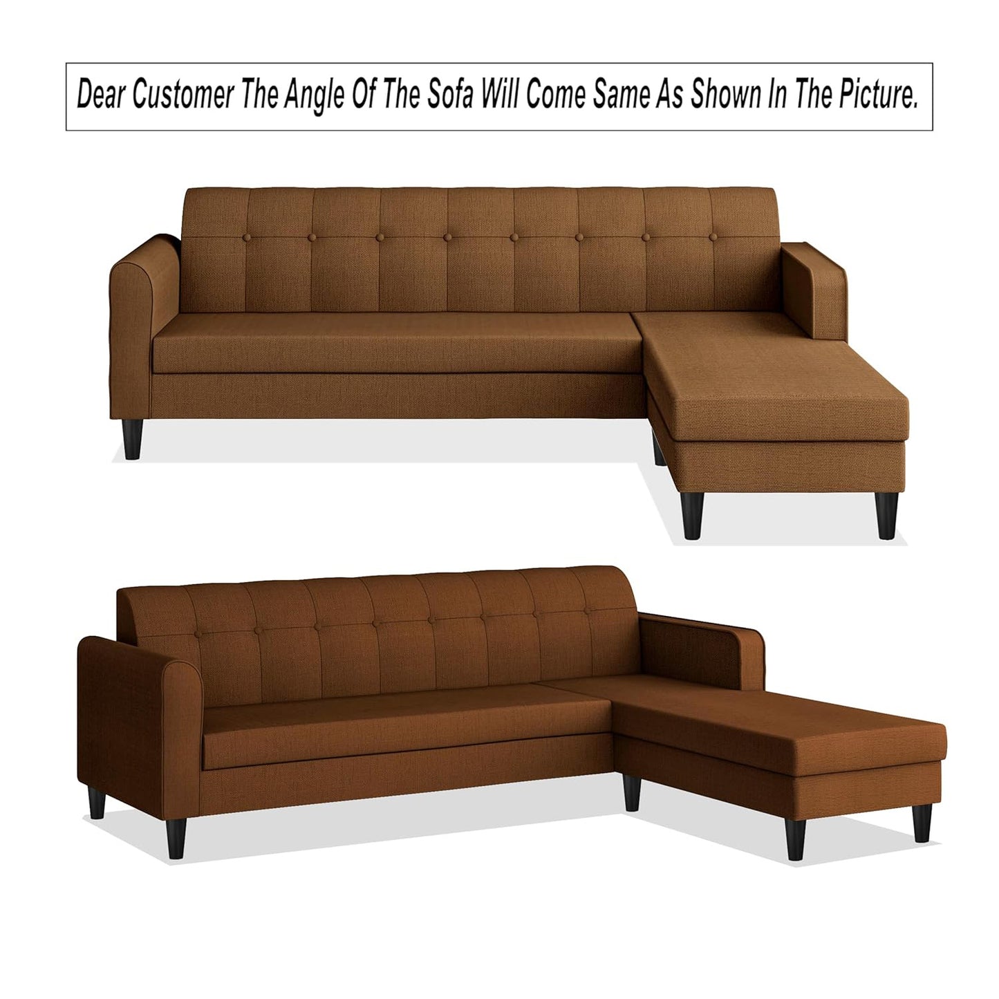 Adorn India Rio Elegant L Shape 5 Seater Sofa Set (RHS) (Brown) (3 Year Warranty)