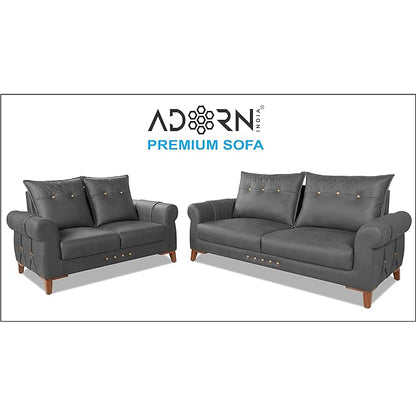 Adorn India Premium Jarvis 3+2 Five Seater Sofa Set (Leatherette Suede Fabric Colour Grey)