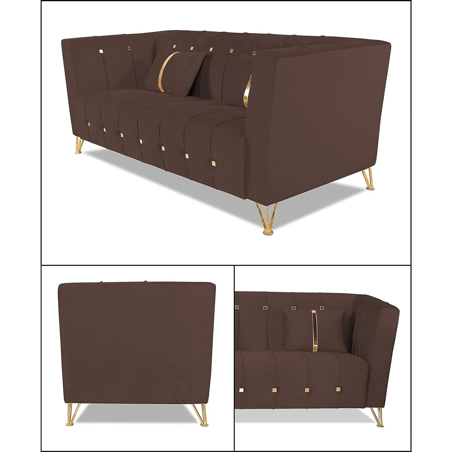 Adorn India Premium Lotus 3-1-1 5 Seater Sofa Set (Velvet Fabric Colour Brown)