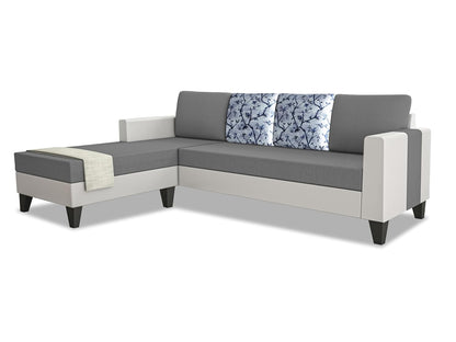 Adorn India Ashley Digital Print Leatherette Fabric L Shape 5 Seater Sofa Set LHS (Grey & White) (3 Year Warranty)