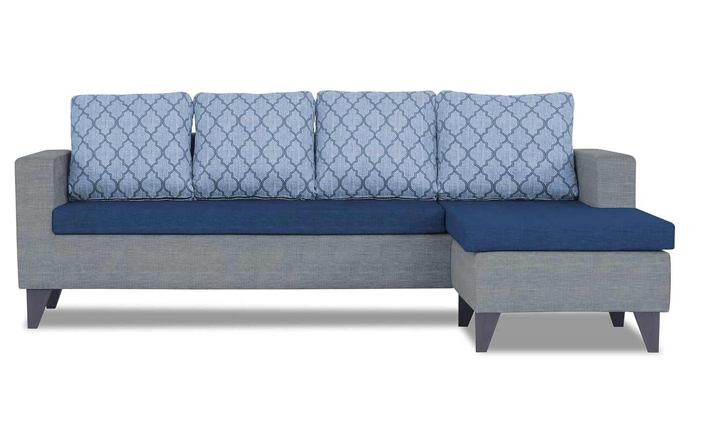 Adorn India Dorothy Blossom L Shape 5 Seater Sofa Set RHS (Blue & Grey)