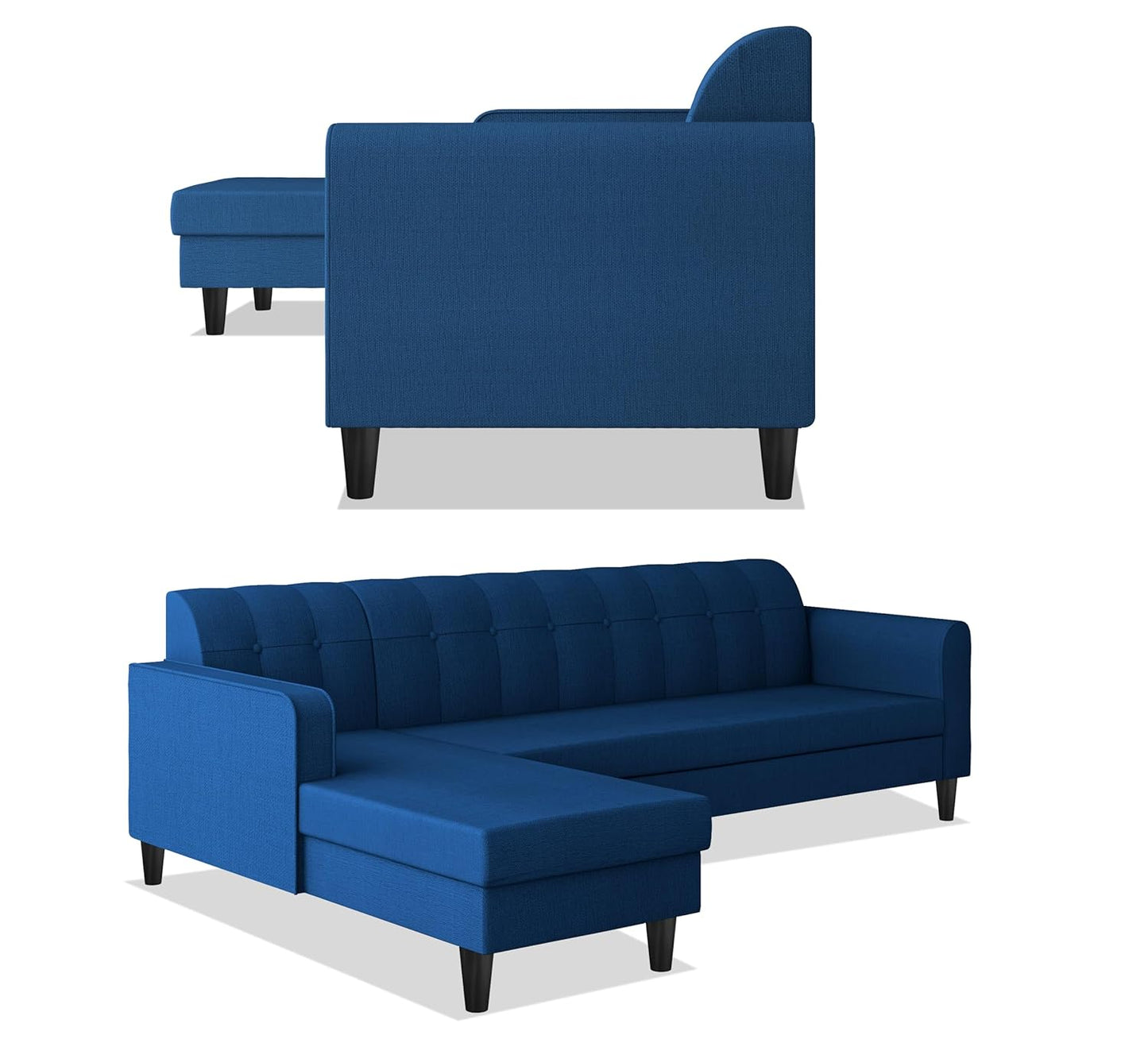 Adorn India Rio Elegant L Shape 8 Seater Sofa Set with Center Table and 2 Ottoman Puffy (LHS) (Blue) (3 Year Warranty)