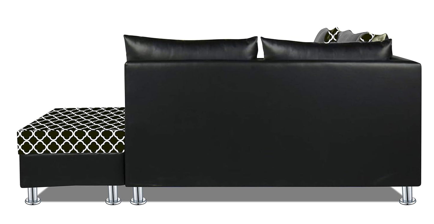 Adorn India (3 Years Warranty Atlanta 6 Seater Leatherette & Fabric Corner Sofa Right Hand Side with Ottoman (Grey & Black)