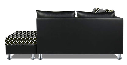 Adorn India (3 Years Warranty Atlanta 6 Seater Leatherette & Fabric Corner Sofa Right Hand Side with Ottoman (Grey & Black)