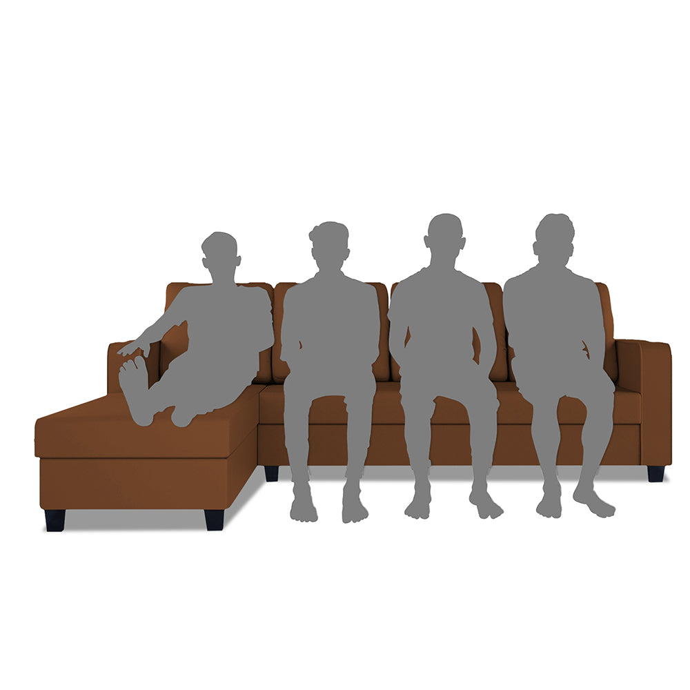 Adorn India Chandler Plain L Shape 6 Seater Sofa Set Lhs (Brown) (3 Year Warranty)