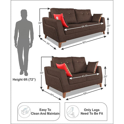 Adorn India Premium Phoenix 3+2 Five Seater Sofa Set (Leatherette Suede Fabric Color Brown)