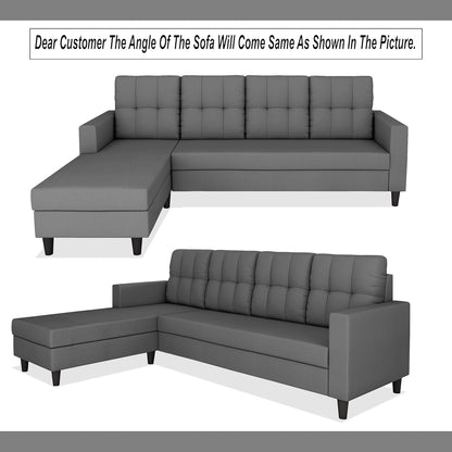 Adorn India Darcy L Shape 5 Seater Sofa Set (LHS) (Grey) (3 Year Warranty)