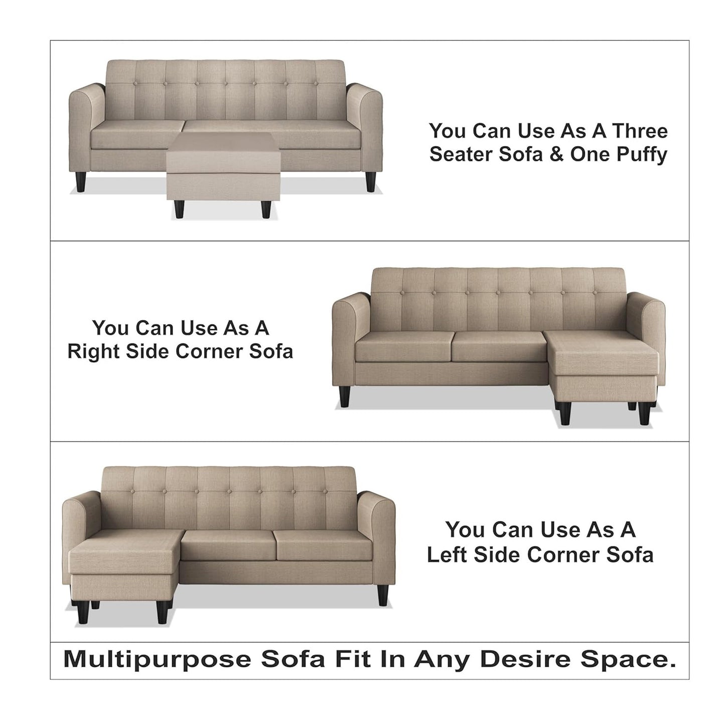 Adorn India Rio Elegant L Shape 4 Seater Sofa Set (Beige) (3 Year Warranty)