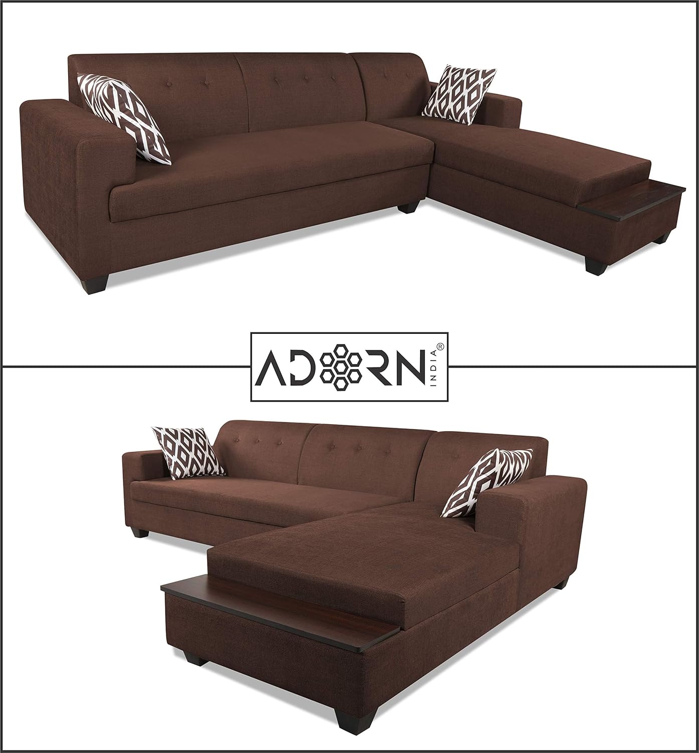 Adorn India Blazer L Shape 6 Seater Sofa Set (Right Side) (Brown)