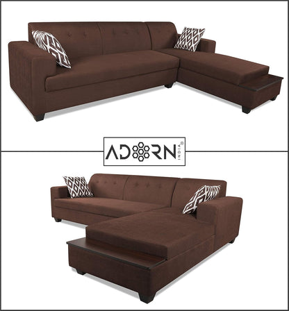 Adorn India Blazer L Shape 6 Seater Sofa Set (Right Side) (Brown)
