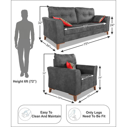 Adorn India Premium Aslaug 3-1-1 Sofa Set (Leatherette Suede Fabric Colour Grey)