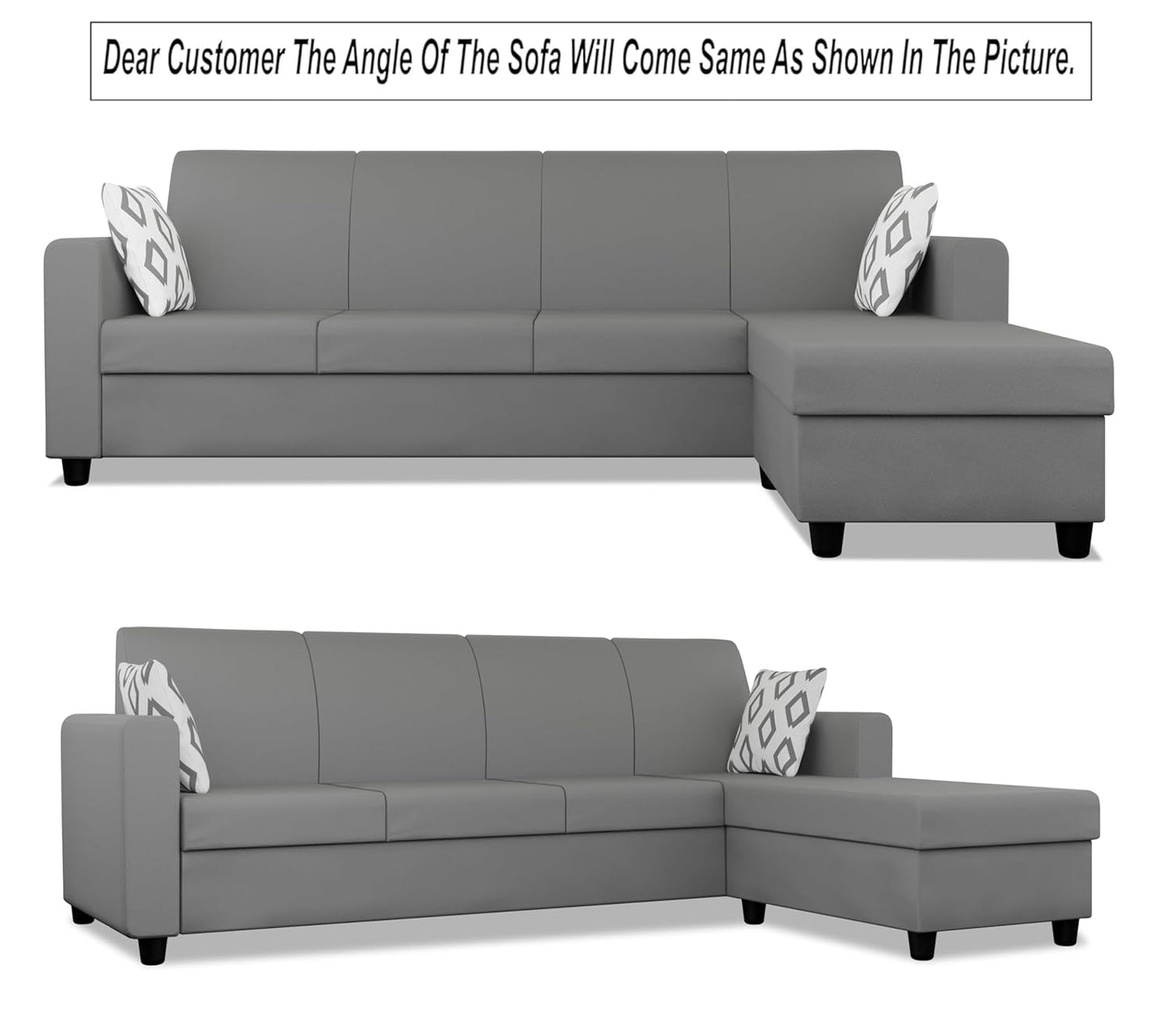 Adorn India Monteno L Shape 5 Seater Sofa Set RHS(Grey) (3 Year Warranty)