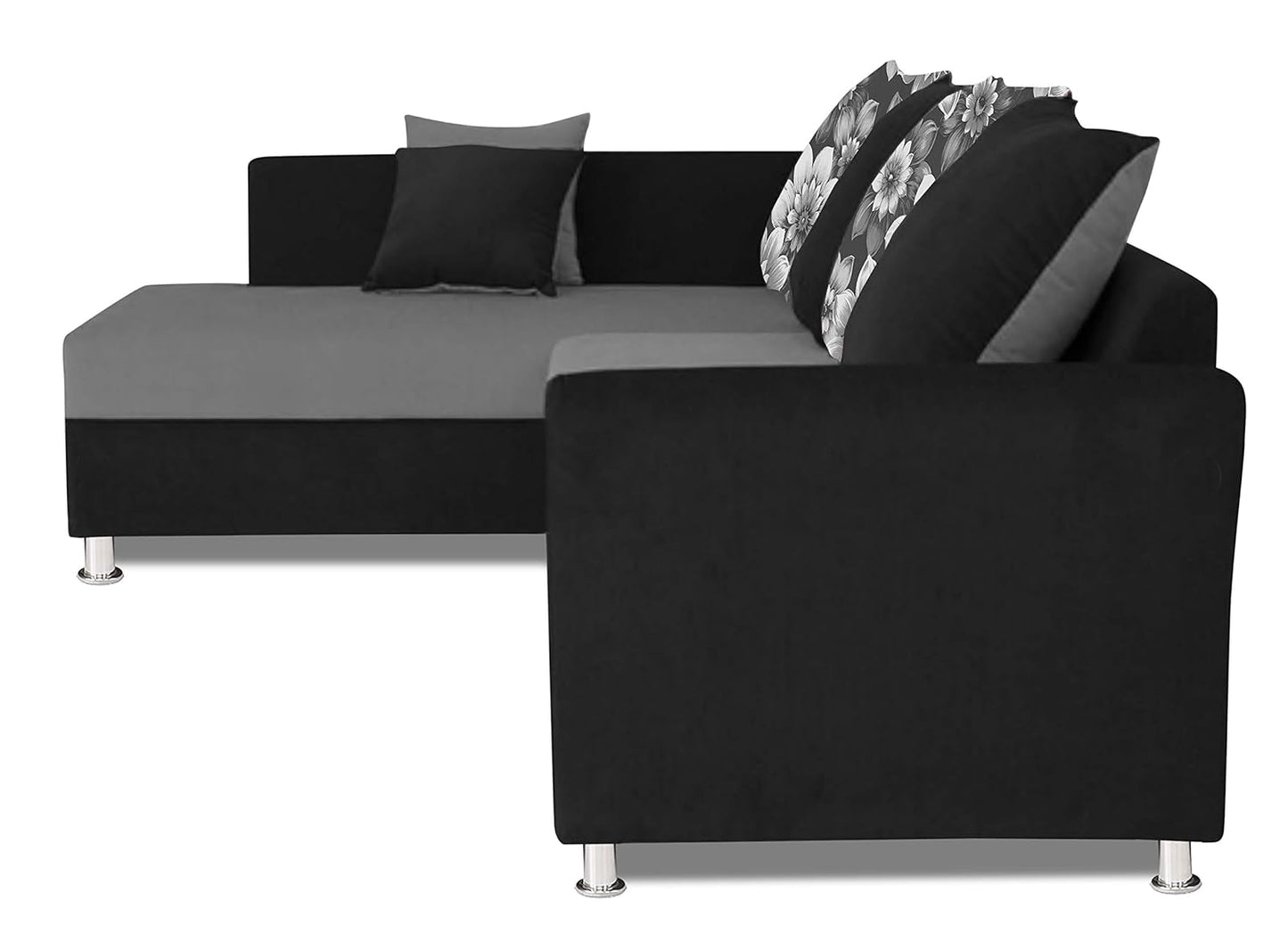 Adorn India (3 Years Warranty Boom 5 Seater Corner Sofa Floral Cushion Left Hand Side (Grey & Black)
