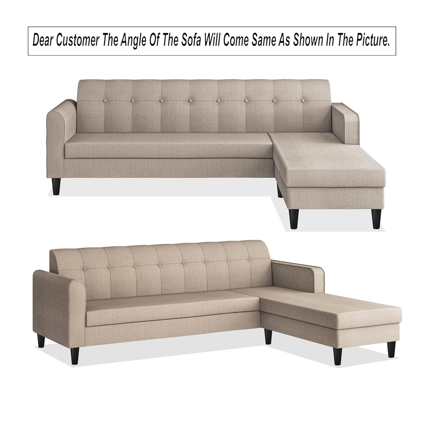 Adorn India Rio Elegant L Shape 5 Seater Sofa Set (RHS) (Beige) (3 Year Warranty)