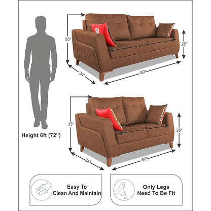 Adorn India Premium Phoenix 3+2 Five Seater Sofa Set (Leatherette Suede Fabric Colour Tan)