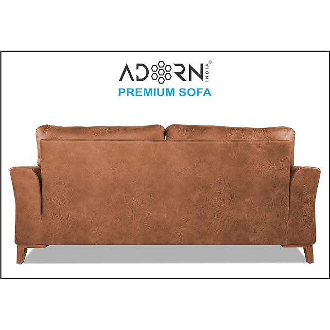 Adorn India Premium Aslaug 3 Seater Sofa (Leatherette Suede Fabric Colour Tan)