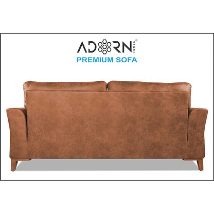 Adorn India Premium Aslaug 3 Seater Sofa (Leatherette Suede Fabric Colour Tan)