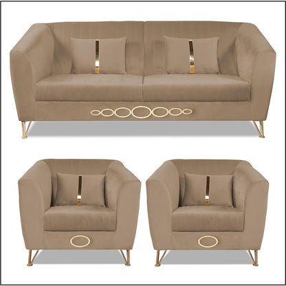 Adorn India Premium Camilla 3-1-1 5 Seater Sofa Set (Velvet Fabric Colour Camel)
