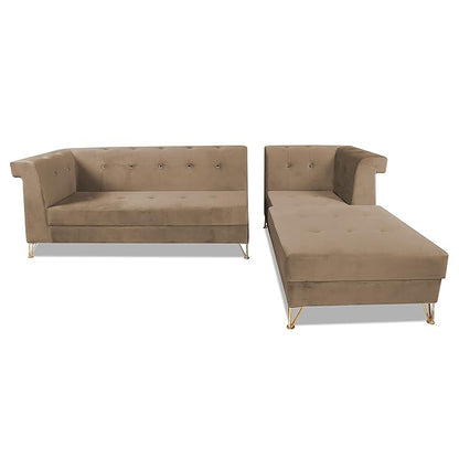 Adorn India Premium Raygan L Shape 6 Seater Sofa Set Right Side (Velvet Fabric Colour Camel)