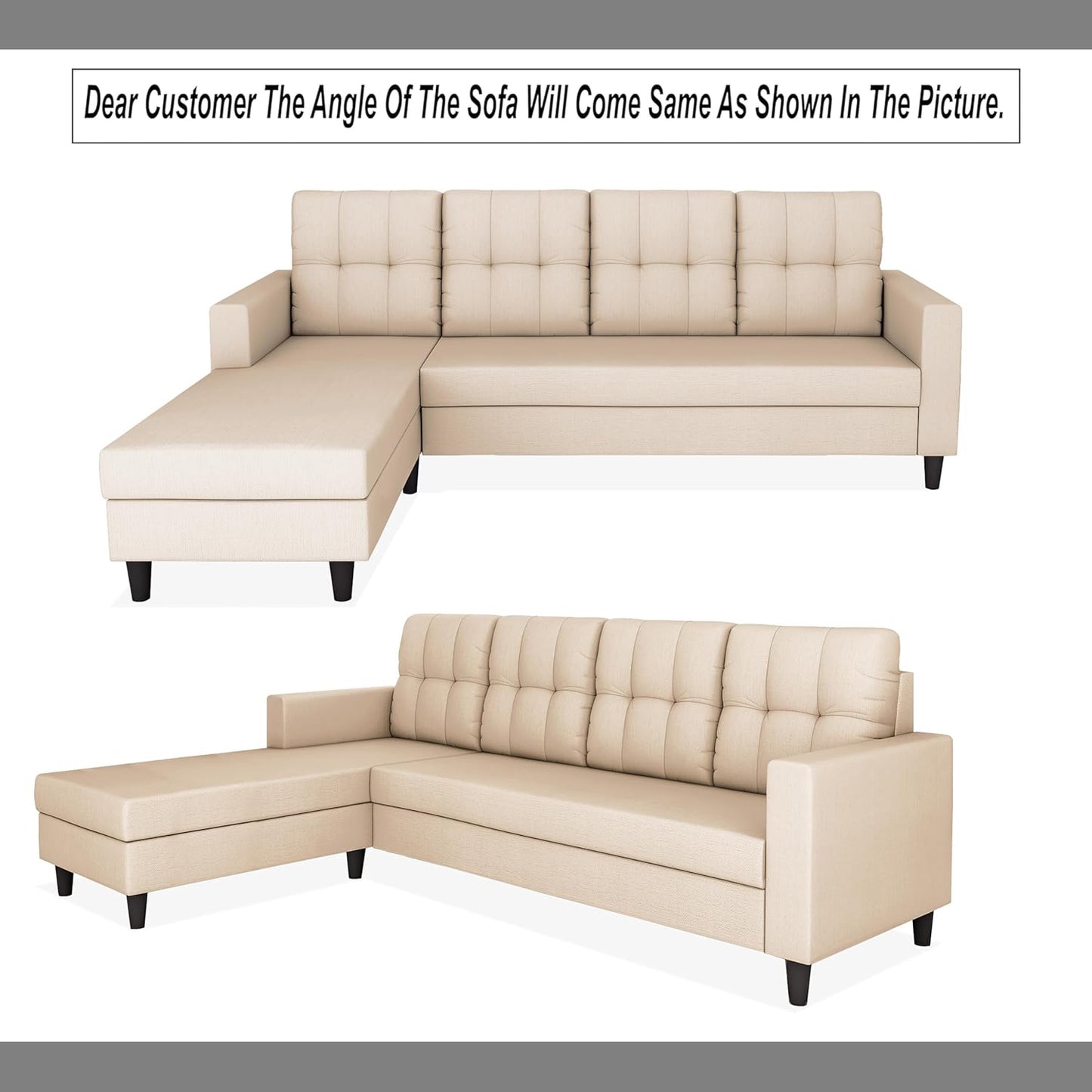 Adorn India Darcy L Shape 5 Seater Sofa Set (Lhs) (Beige) (3 Year Warranty)