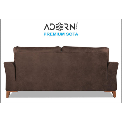 Adorn India Premium Aslaug 3 Seater Sofa (Leatherette Suede Fabric Colour Brown)