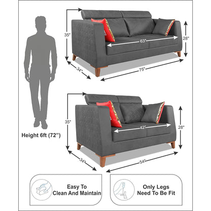 Adorn India Premium Pluto 3+2 Five Seater Sofa Set (Grey)
