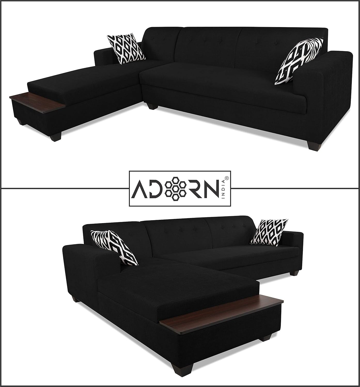 Adorn India Blazer L Shape 6 Seater Sofa Set (Left Side) (Black)