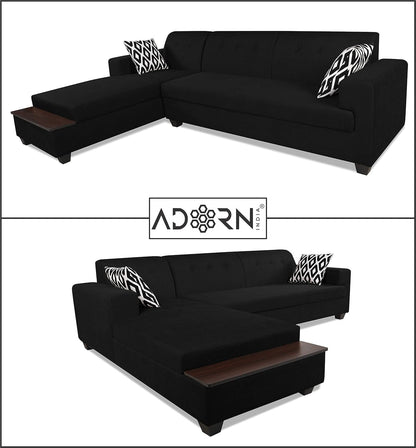 Adorn India Blazer L Shape 6 Seater Sofa Set (Left Side) (Black)