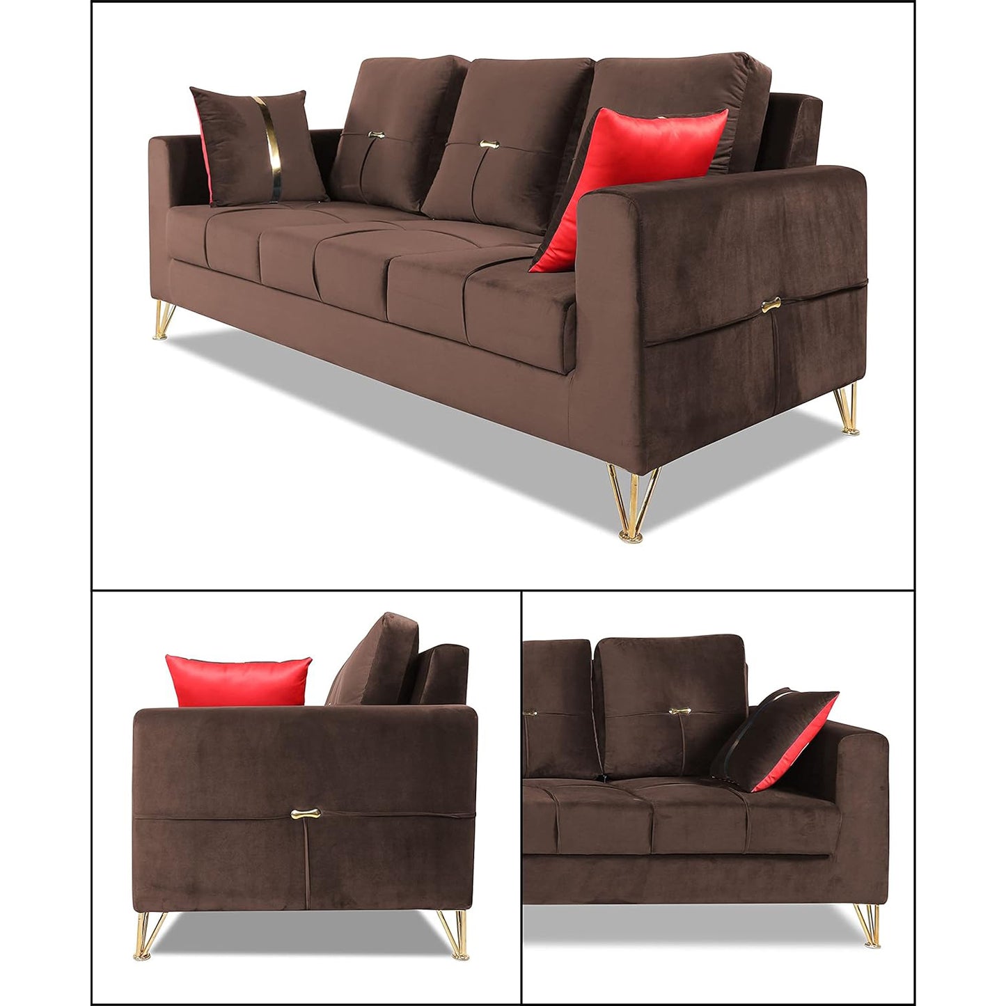 Adorn India Premium Morgan 3-2 5 Seater Sofa Set (Velvet Fabric Colour Brown)