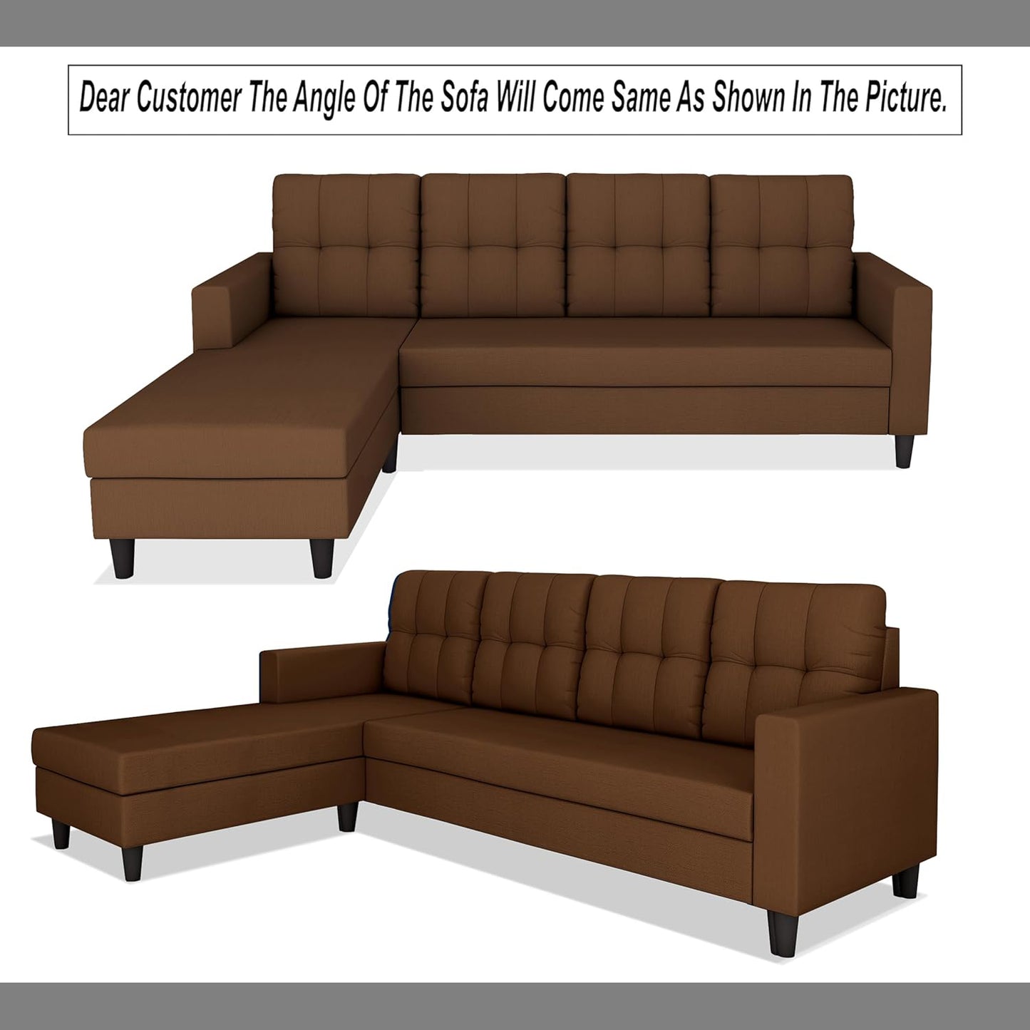 Adorn India Darcy L Shape 5 Seater Sofa Set (LHS) (Brown) (3 Year Warranty)
