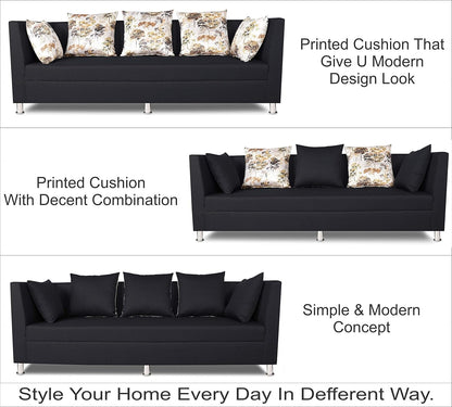 Adorn India Alica 3+2+1 Six Seater Sofa Set (Black)