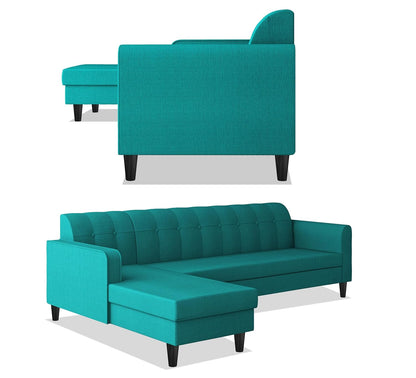 Adorn India Rio Elegant L Shape 8 Seater Sofa Set with Center Table and 2 Ottoman Puffy (LHS) (Aqua Blue) (3 Year Warranty)