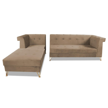 Adorn India Premium Raygan L Shape 6 Seater Sofa Set Left Side (Velvet Fabric Colour Camel)