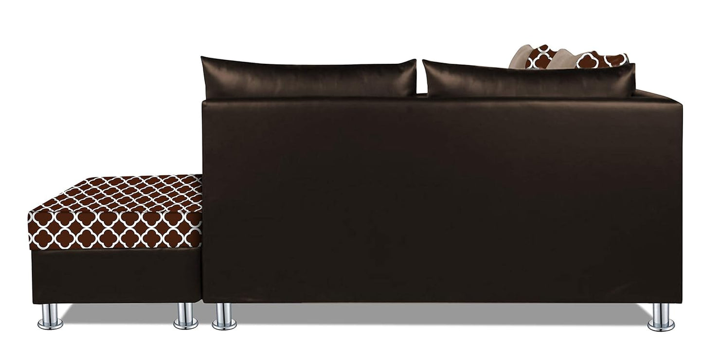 Adorn India (3 Years Warranty Atlanta 6 Seater Leatherette & Fabric Corner Sofa Right Hand Side with Ottoman (Brown & Beige)